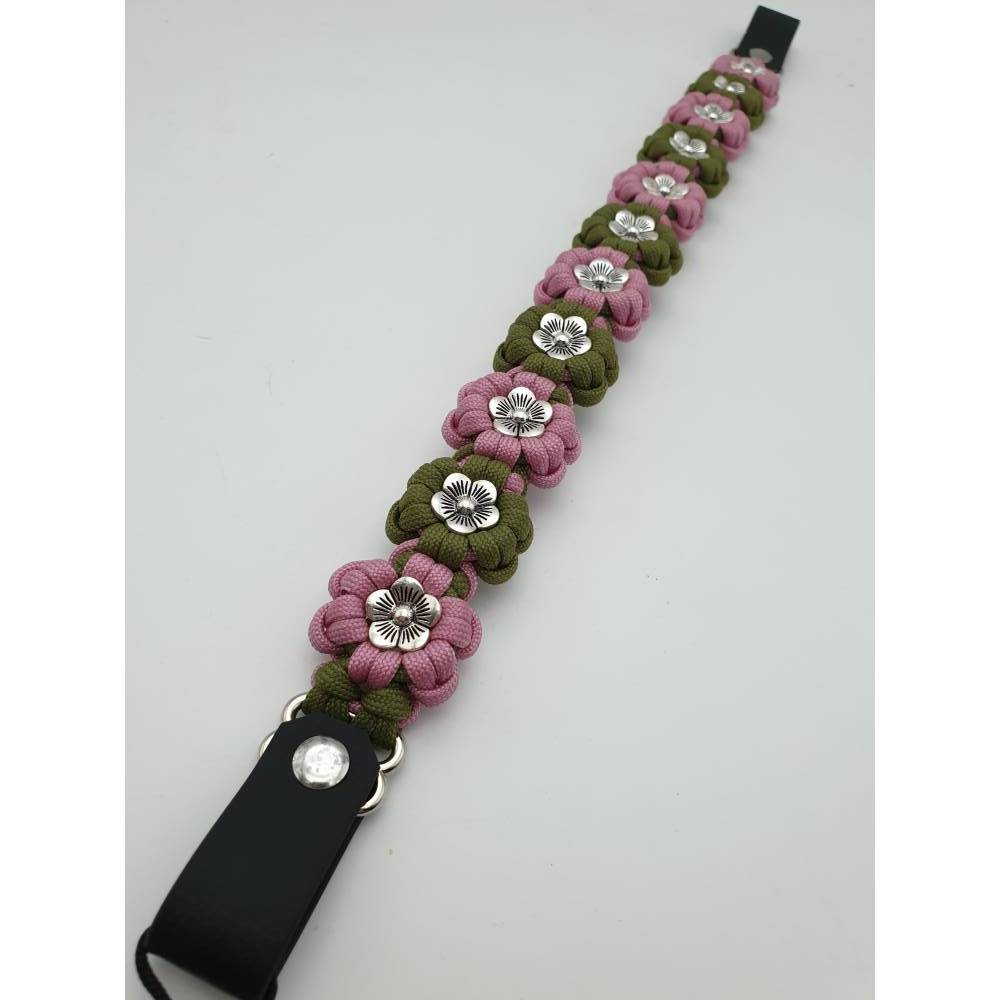 Stirnband / Stirnriemen für Pferde in schmaler Blümchenoptik Rose / Moos mit silbernen Perlem Bild 2