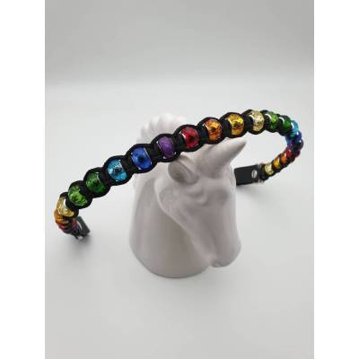 Stirnband / Stirnriemen für Pferde im Regenbogen-Design aus Acrylperlen