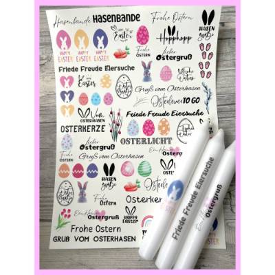 Kerzentattoo OSTERGRUSS, A4, Wasserschiebefolie, Kerzenfolie, Kerzensticker, Ostern, Frohe Ostern, Osterhase