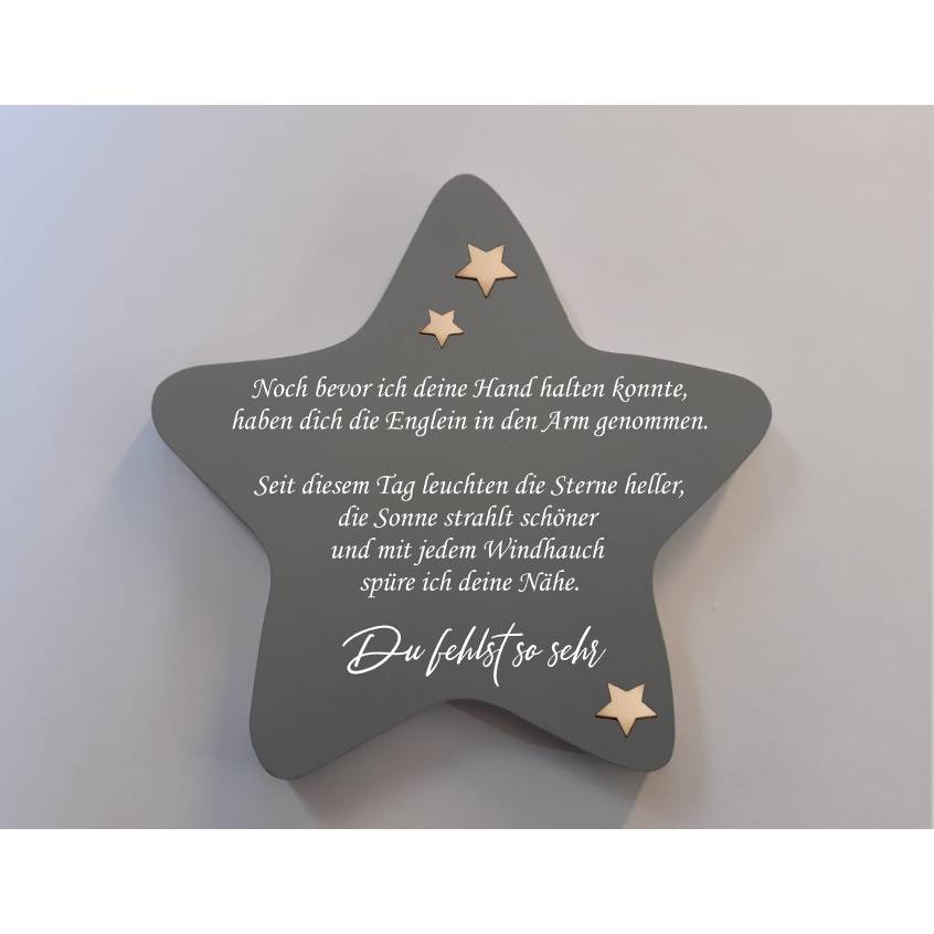 Erinnerung an ein Sternenkind, Geschenk für Sterneneltern, individuelle gestaltetes Trauergeschenk, grauer Stern, Grabd Bild 1