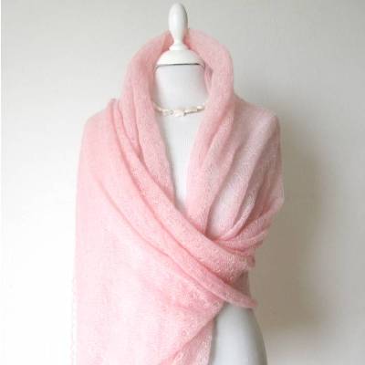 Brautschal aus Kid-Mohair in rosa, Hochzeitsstola gestrickt, Sommerschal Damen, Geschenk Frauen