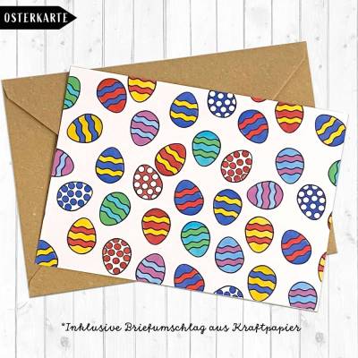Osterkarte Bunte Ostereier | Handgemachte Grußkarte DIN A6 | Inkl. Kraftpapier-Umschlag 