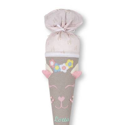 Schultüte Mädchen, Stoffschultüte Katze, Schultüte aus Stoff, Schultüte mit Namen