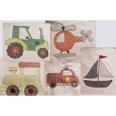 Stickdatei Doodle Applikation Traktor, Feuerwehr, Eisenbahn, Helikopter, Segelboot Set 819