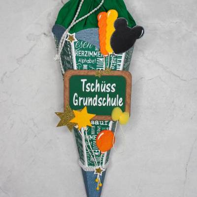 Kleine Schultüte „Tschüss Grundschule“ 41 cm 5-eckig Farbvarianten