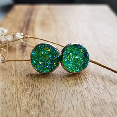 grün Ohrstecker Schmuck Eiskristalle türkis Ohrringe druzy Cabochon