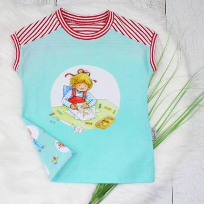 Gr. 98 Conni / T-Shirt / Conni's Kindergartentag / Sommershirt / kurzarm / Streifen / mint/ rot 