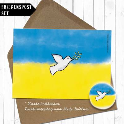 Friedenstaube Charity Postkarte inklusive Briefumschlag optional mit Button