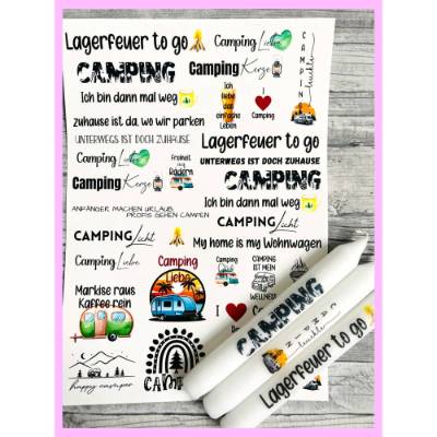 Kerzentattoo CAMPING, bunt, A4Wasserschiebefolie, Kerzenfolie, Kerzensticker, Frühling, Blumen
