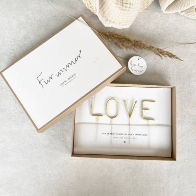 Geschenkschachtel HARPER Wunderkerzen LOVE Geldgeschenk Hochzeit mit Namen + Anhänger hip hip hurra