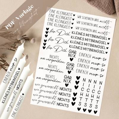 Kleinigkeit PDF Vorlage Kerzentattoo Kerzensticker Kerzen Schenken uns Nicht, einmal nichts, Mitbringsel, Einfach so, Ei
