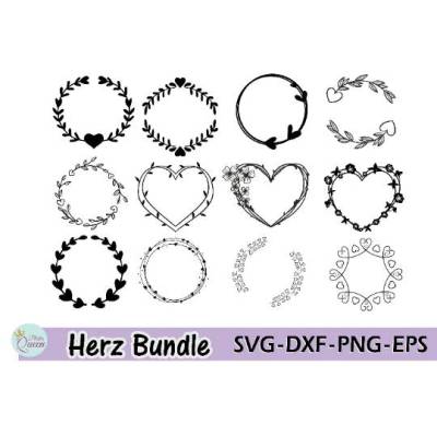 Plotterdatei Kranz Rahmen, Herz Wreaths Designs  SVG DXF PNG