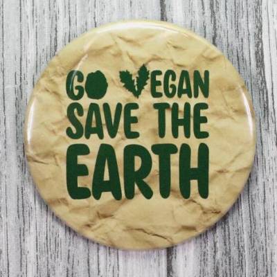 Klima Button # Ø 58mm # Go Vegan Anstecknadel Erde Planet Demo Streik Klimawandel Klimaretter FFF Vegan Zukunft