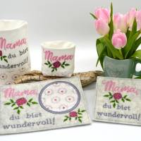 Stickdatei Muttertag SET Untersetzer Lichterbeutel Mama