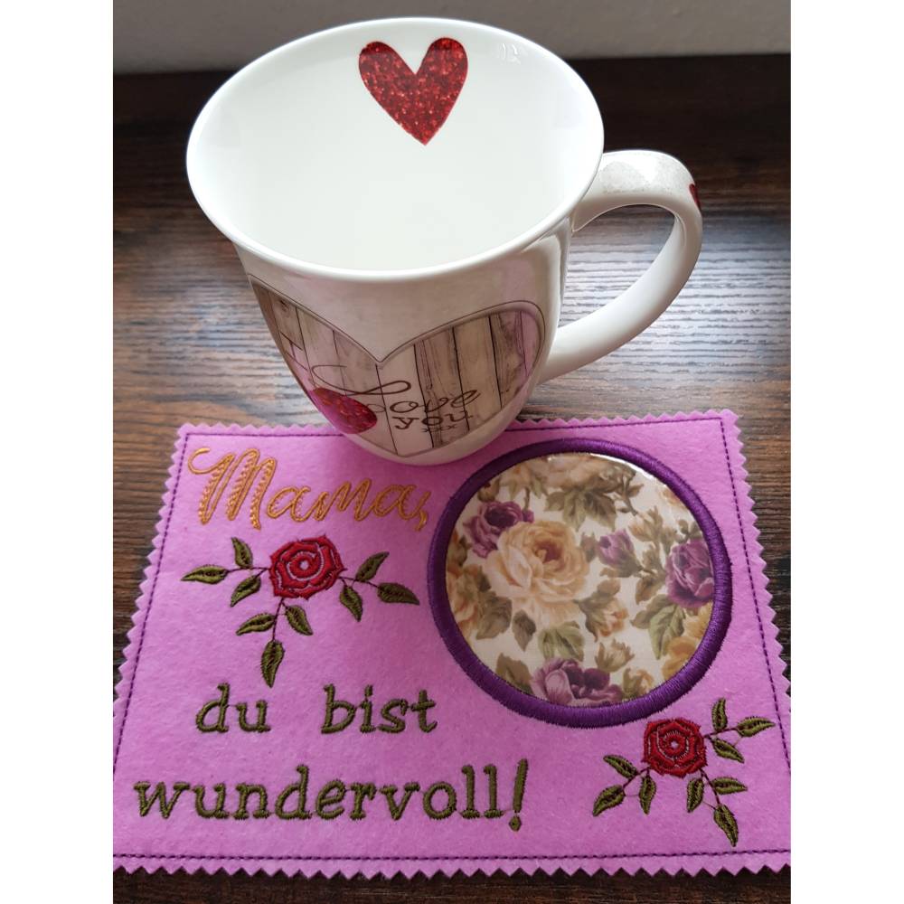 Stickdatei Muttertag SET Untersetzer Lichterbeutel Mama Bild 6