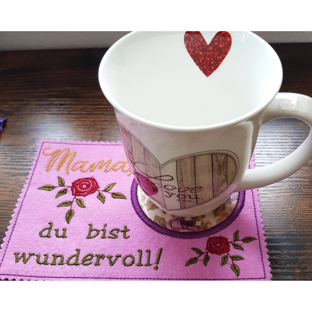 Stickdatei Muttertag SET Untersetzer Lichterbeutel Mama Bild 7