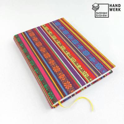 Notizbuch rot bunt gelb, A5, fadengeheftet handgefertigt, 150 Blatt, Tagebuch, Skizzenbuch