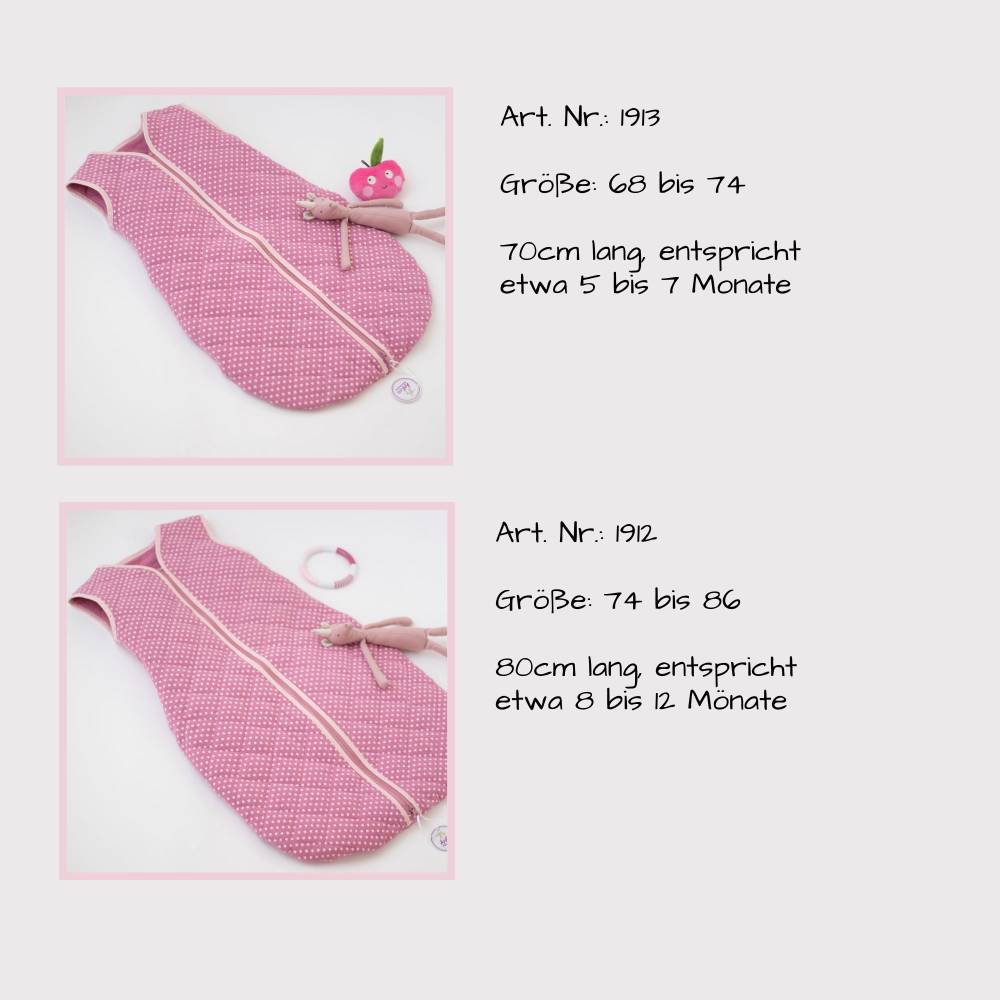 Baby Schlafsack Ganzjhrig, Strampelsack gesteppt, Baumwolle Musseline,  Beere Farben mit Punkten