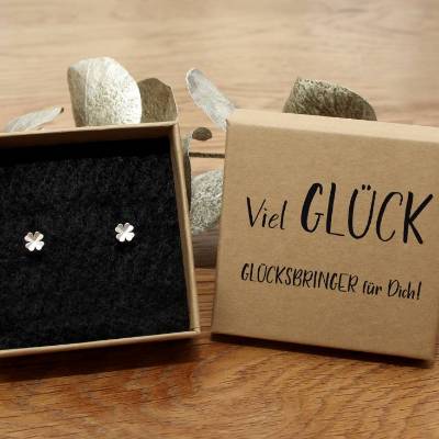 Kleeblatt Ohrstecker 925 Silber "Viel Glück"