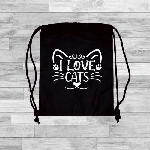 Sportbeutel "I Love Cats", Rucksack, Tasche, Katzenliebe