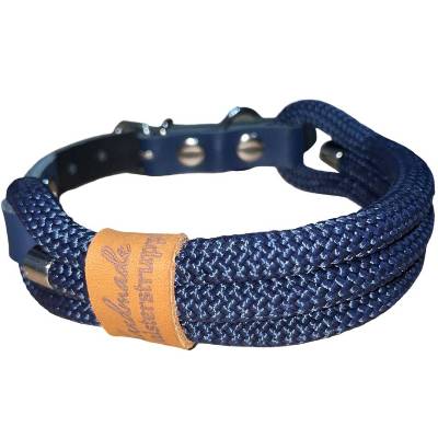Hundehalsband, verstellbar, dunkelblau, Leder blau und Schnalle