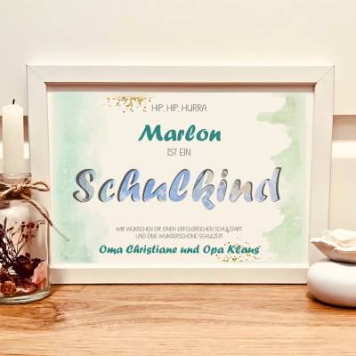 Einschulung Andenken Geschenk Junge personalisiert – Geldgeschenk Bilderrahmen Schulkind mit Namen