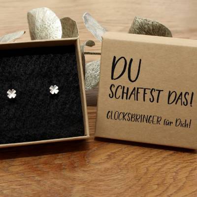 Glücksklee Ohrstecker 925 Silber "Du schaffst das!"