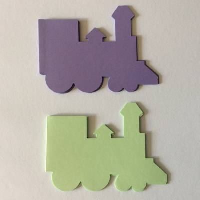 Klappkarten Lokomotive 3 x mint und 3 x lila, zum Selbstgestalten, Kinderkarte Lok zum Basteln