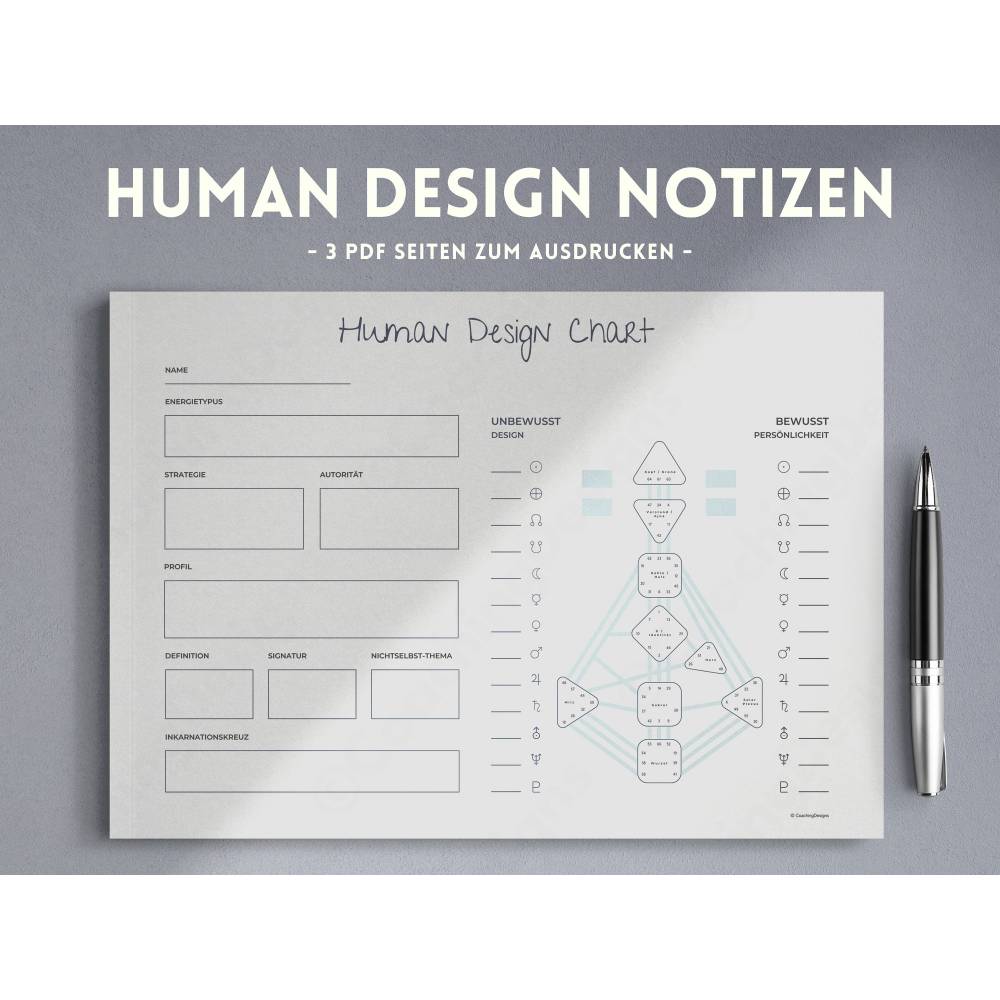 Human Design Bodygraph zum ausdrucken | Human Design Chart PDF | Human Design Überblick deutsch | HD Notizen Deutsch | H Bild 1