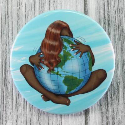 Klima Button # Ø 58mm # EarthGirl (7) Anstecknadel Erde Planet Demo Streik Klimawandel Klimaretter FFF Vegan Zukunft