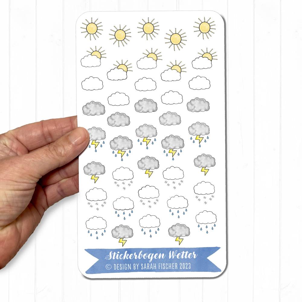 Stickerbogen Wetter | Symbole Sonne, Wolken, Gewitter, Regen, Schnee | Kalender & Planer Bild 1