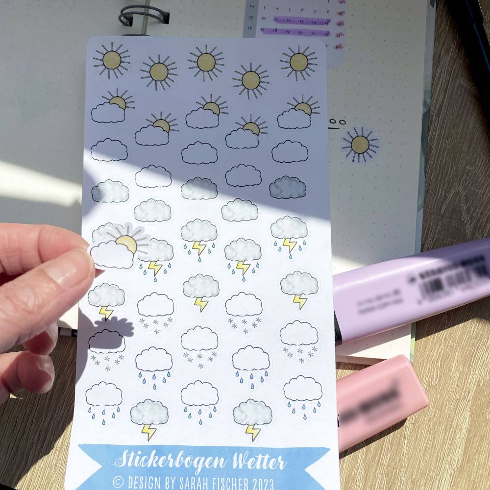 Stickerbogen Wetter | Symbole Sonne, Wolken, Gewitter, Regen, Schnee | Kalender & Planer Bild 2