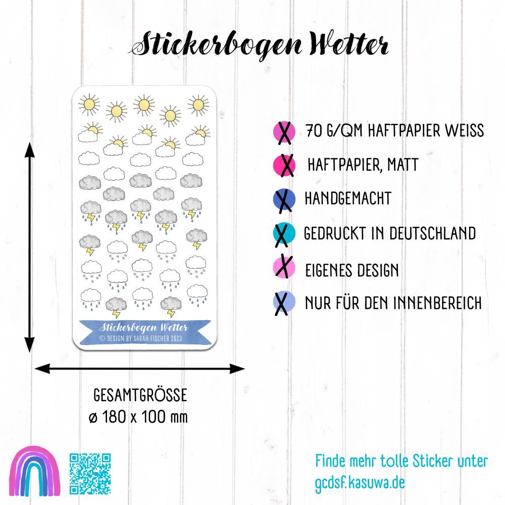 Stickerbogen Wetter | Symbole Sonne, Wolken, Gewitter, Regen, Schnee | Kalender & Planer Bild 5