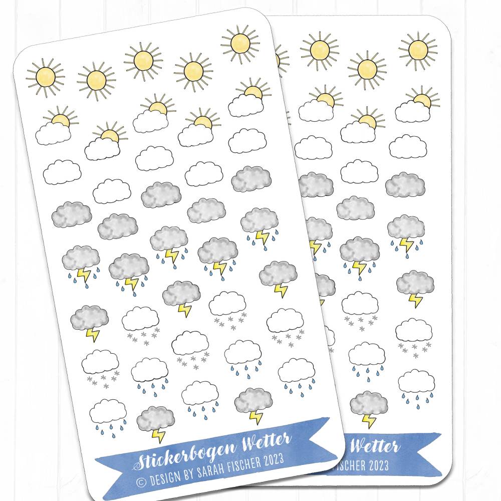 Stickerbogen Wetter | Symbole Sonne, Wolken, Gewitter, Regen, Schnee | Kalender & Planer Bild 7