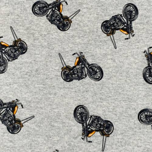 French Terry (Sommersweat) Motorrad auf graumeliert