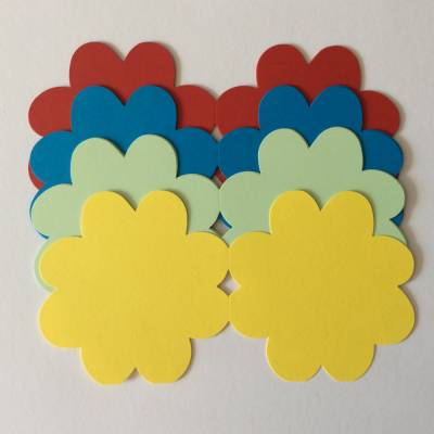Klappkarte Blume zum Selbstgestalten, Kinderkarte Blume zum Basteln in rot, blau, mint, gelb