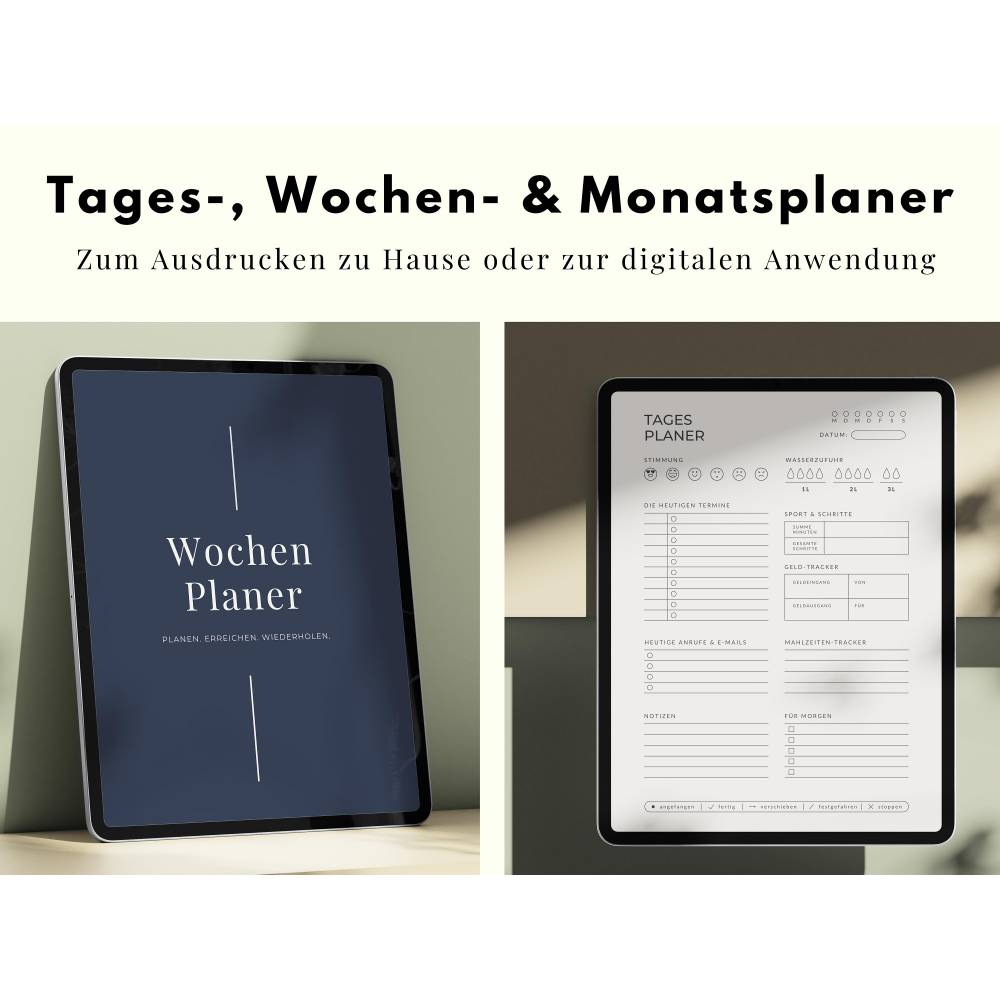 Tagesplaner, Wochenplaner & Monatsplaner, digitaler Download zum Ausdruck, Minimalistisches Design, Digitaler Planer, de Bild 1