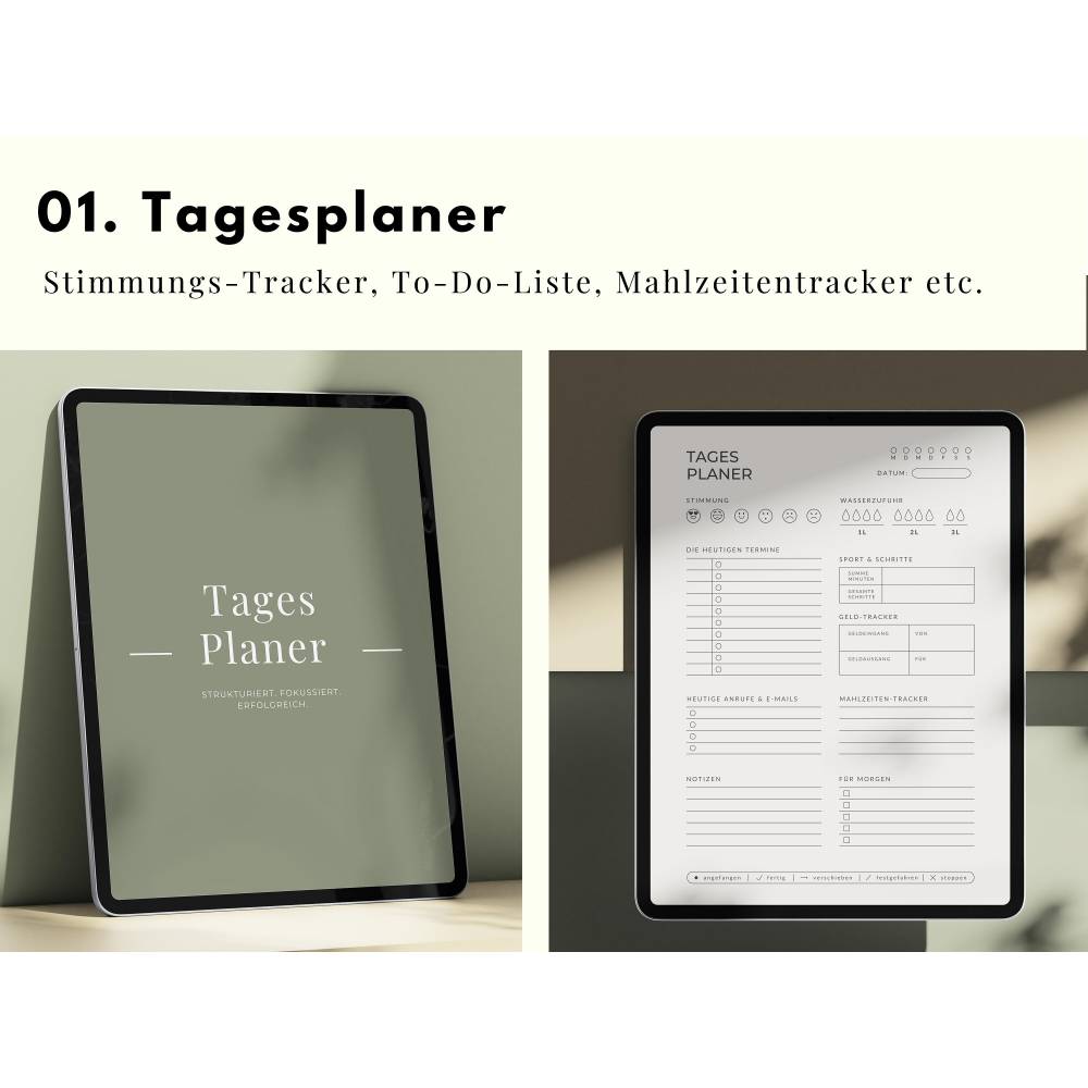 Tagesplaner, Wochenplaner & Monatsplaner, digitaler Download zum Ausdruck, Minimalistisches Design, Digitaler Planer, de Bild 2