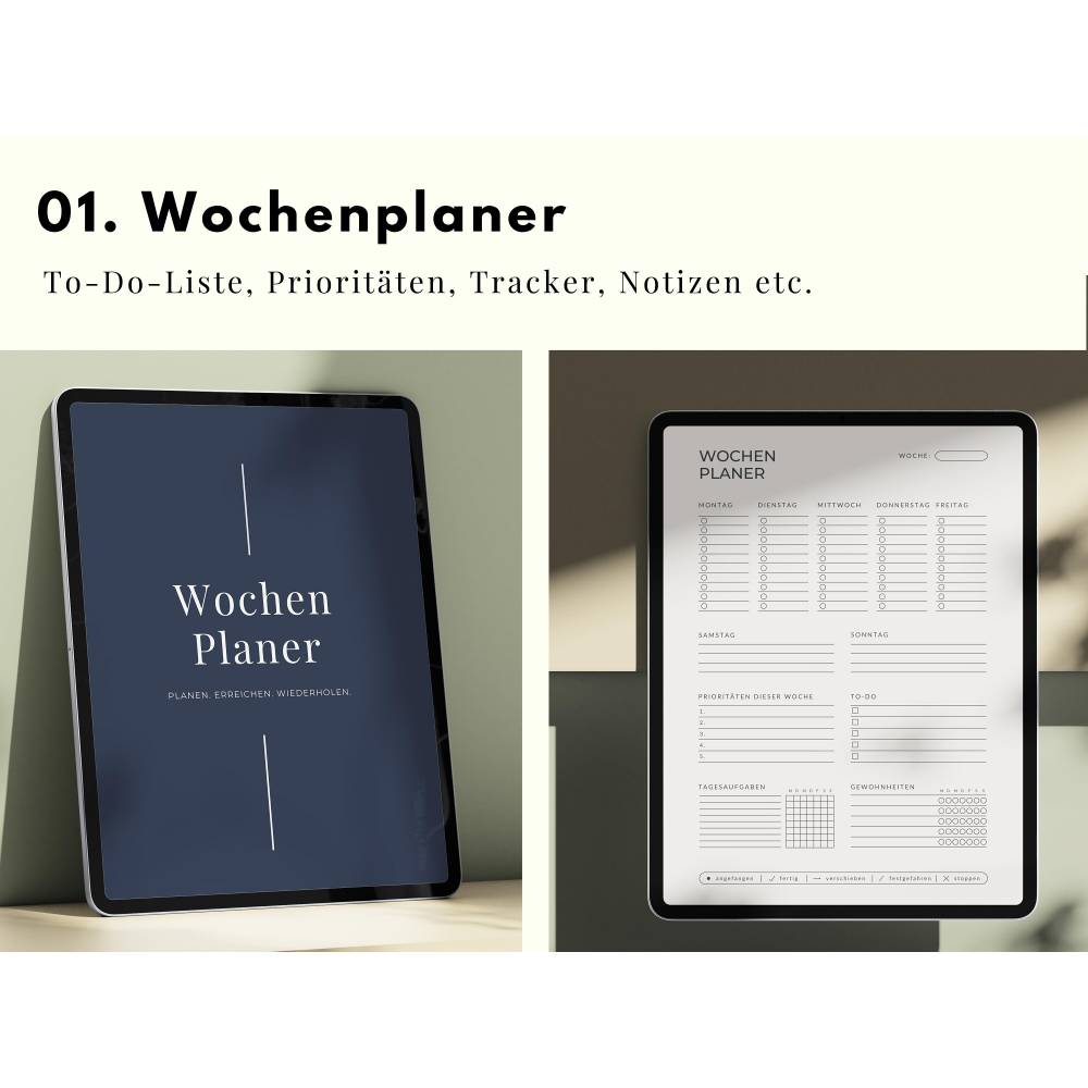 Tagesplaner, Wochenplaner & Monatsplaner, digitaler Download zum Ausdruck, Minimalistisches Design, Digitaler Planer, de Bild 3