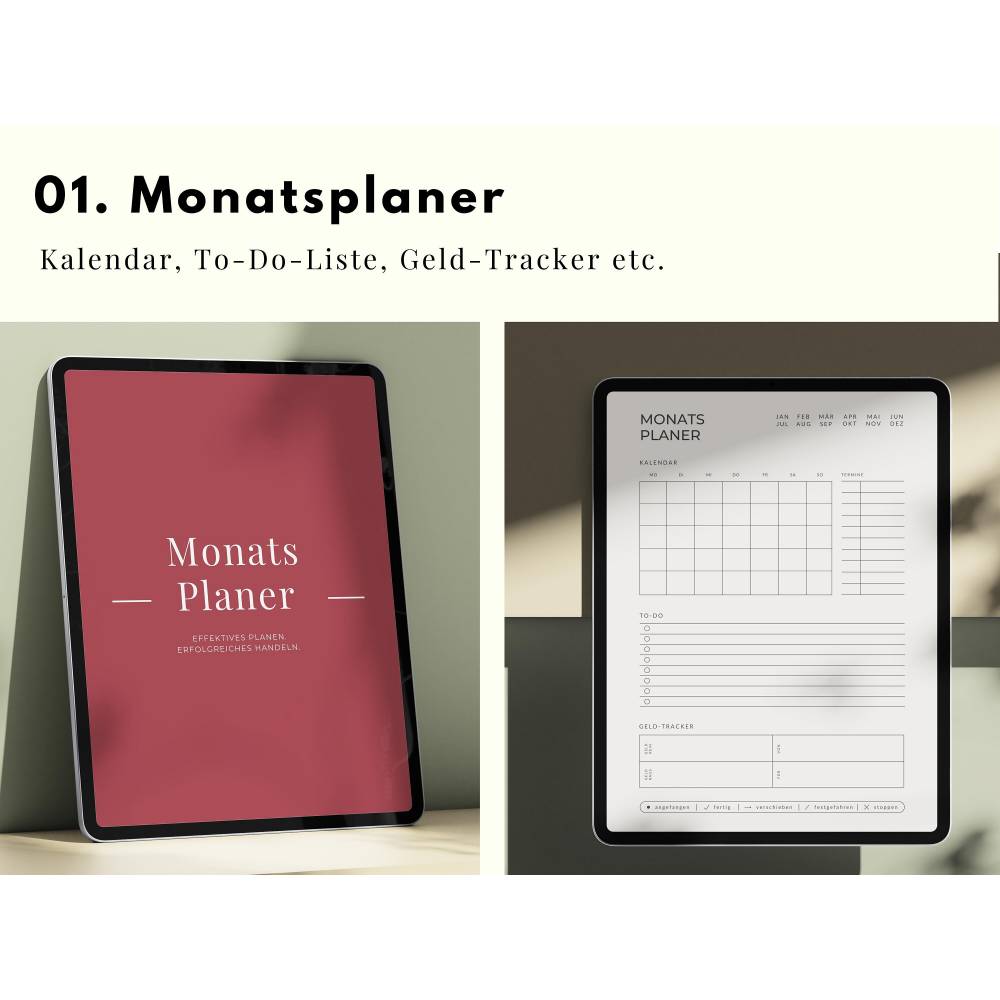 Tagesplaner, Wochenplaner & Monatsplaner, digitaler Download zum Ausdruck, Minimalistisches Design, Digitaler Planer, de Bild 4