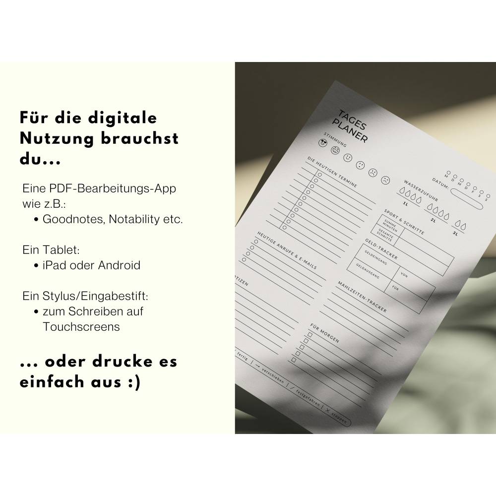 Tagesplaner, Wochenplaner & Monatsplaner, digitaler Download zum Ausdruck, Minimalistisches Design, Digitaler Planer, de Bild 6