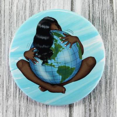 Klima Button # Ø 58mm # EarthGirl (9) Anstecknadel Erde Planet Demo Streik Klimawandel Klimaretter FFF Vegan Zukunft