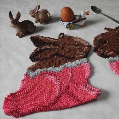 Häkelanleitung Doubleface-Topflappen Schokoladenhase