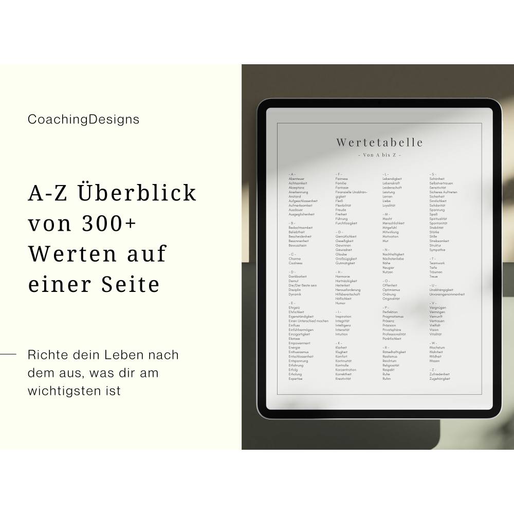 A-Z Wertetabelle PDF | Grundwerte für Kinder | Arbeitsblätter zur Bestimmung eigener Grundwerte | Werte für Unternehmen Bild 2