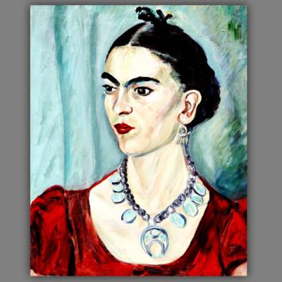 Vintage Frida Kahlo Portrait auf Leinwand – Boho Wandbild nach Gemälde von Martha Pach, Giclée-Druck
