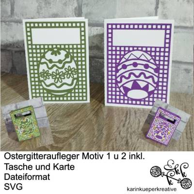 Plotterdatei Ostergitteraufleger Motiv 1 u 2 inkl. Tasche und Karte