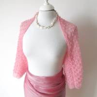 Braut Bolero rosa aus Kid-Mohair, zarter Shrug für Hochzeit,  Ärmelbolero gestrickt