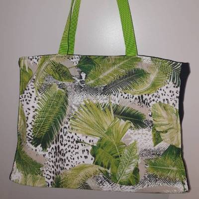 Shoppertasche aus Baumwolle mit Blättern, Schultertasche, Einkaufsbeutel, Einkaufstasche, Shopper