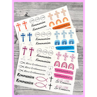 Kerzentattoo KOMMUNION 3.0, A5, Wasserschiebefolie, Kerzenfolie, Kerzensticker, Kerzen beschriften, Erstkommunion