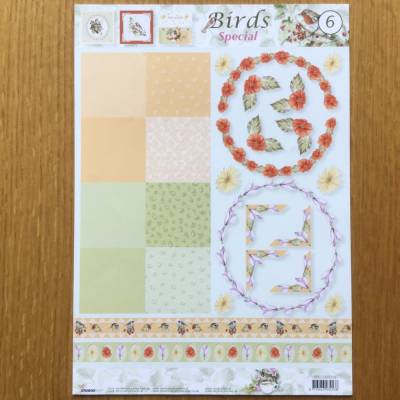 3 D Bastelbogen Vögel zum Gestalten von Glückwunschkarten, DIN A 4 Bogen, Bordüren und Ranken